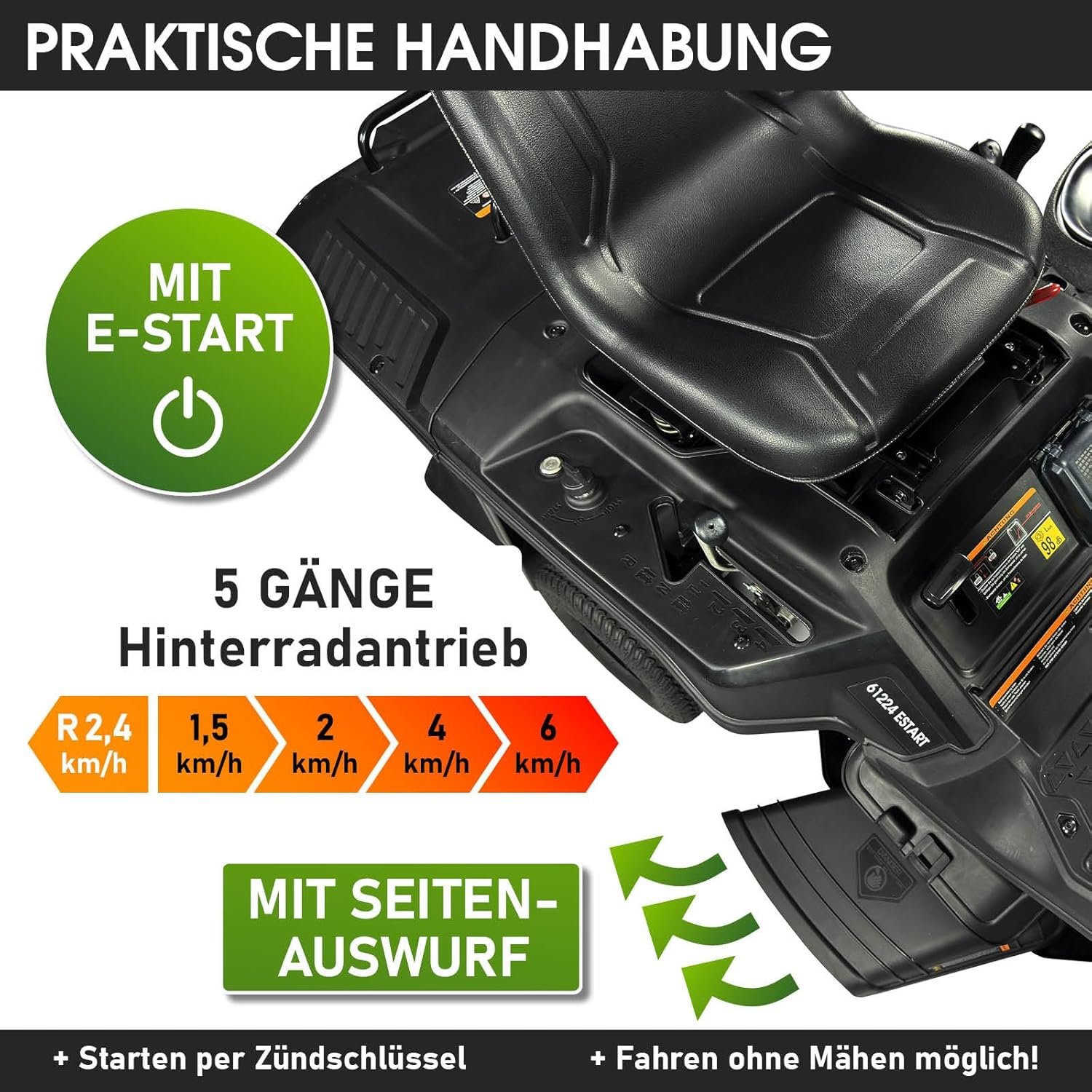 brast benzin rasentraktor aufsitzmäher | 5,15kw(7ps) | elektrostart | xxl schnittbreite 61cm | tÜv geprüft | variable geschwindigkeit | 150l fangkorb | für mittlere bis große rasenflächen BRAST Benzin Rasentraktor Aufsitzmäher | 5,15kW(7PS) | Elektrostart | XXL Schnittbreite 61cm | TÜV geprüft | Variable Geschwindigkeit | 150L Fangkorb | für mittlere bis große Rasenflächen