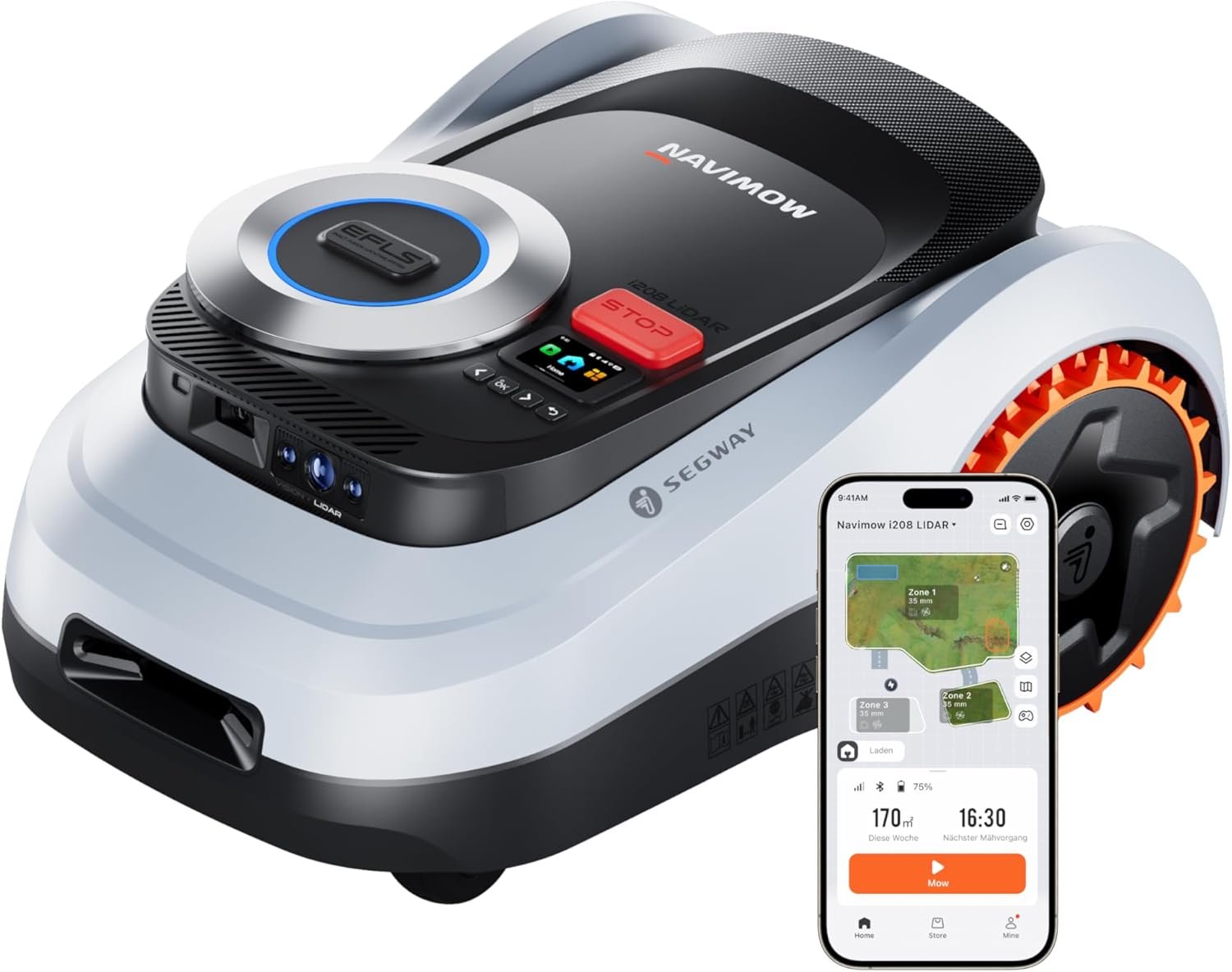 segway navimow i208 lidar mähroboter ohne begrenzungskabel für 800 m², geländereifen für hänge bis 45% neigung, lidar und vision dual system, automatisches ein tipp kartieren, ohne drähte oder antenne Segway Navimow i208 LiDAR Mähroboter ohne Begrenzungskabel für 800 m², Geländereifen für Hänge bis 45% Neigung, LiDAR und Vision Dual System, Automatisches EIN-TIPP-Kartieren, Ohne Drähte oder Antenne