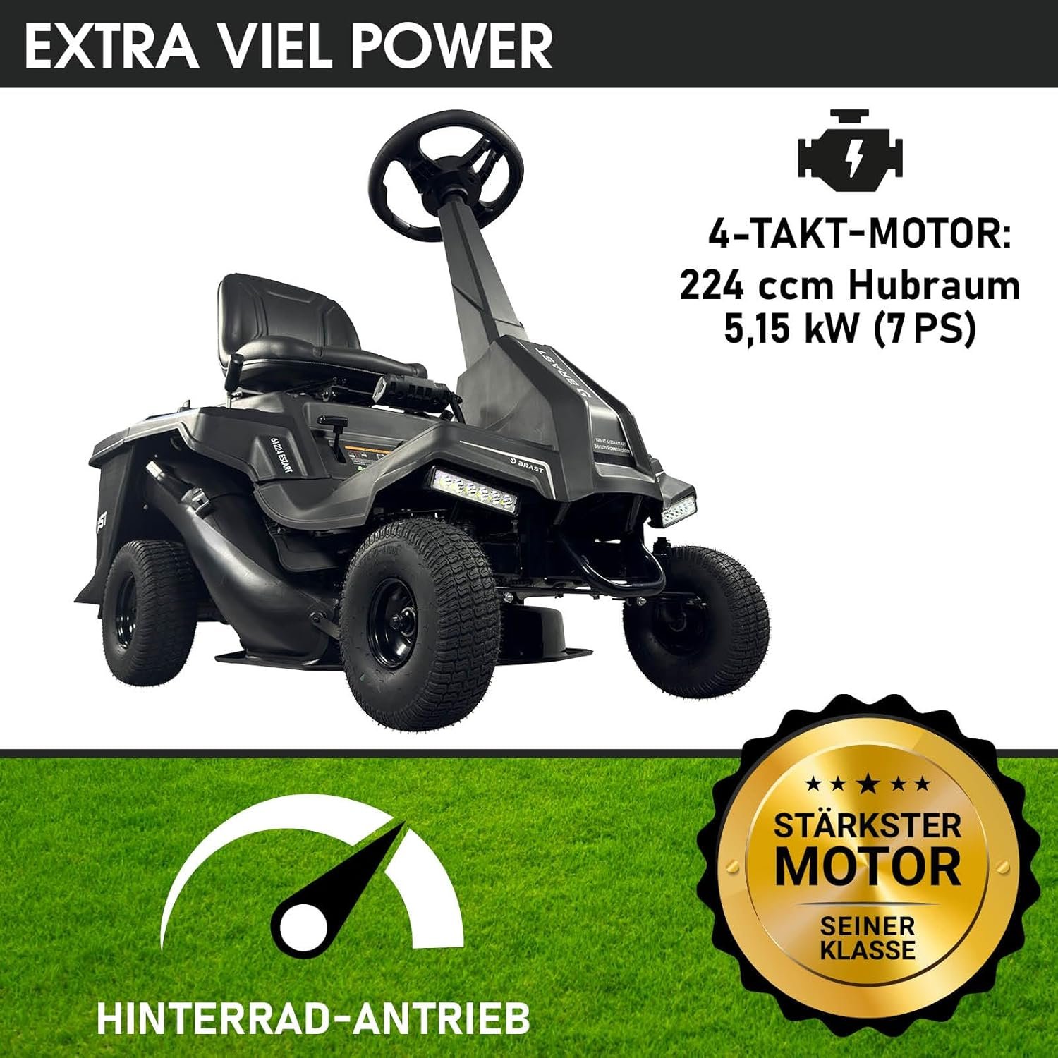 brast benzin rasentraktor aufsitzmäher | 5,15kw(7ps) | elektrostart | xxl schnittbreite 61cm | tÜv geprüft | variable geschwindigkeit | 150l fangkorb | für mittlere bis große rasenflächen BRAST Benzin Rasentraktor Aufsitzmäher | 5,15kW(7PS) | Elektrostart | XXL Schnittbreite 61cm | TÜV geprüft | Variable Geschwindigkeit | 150L Fangkorb | für mittlere bis große Rasenflächen