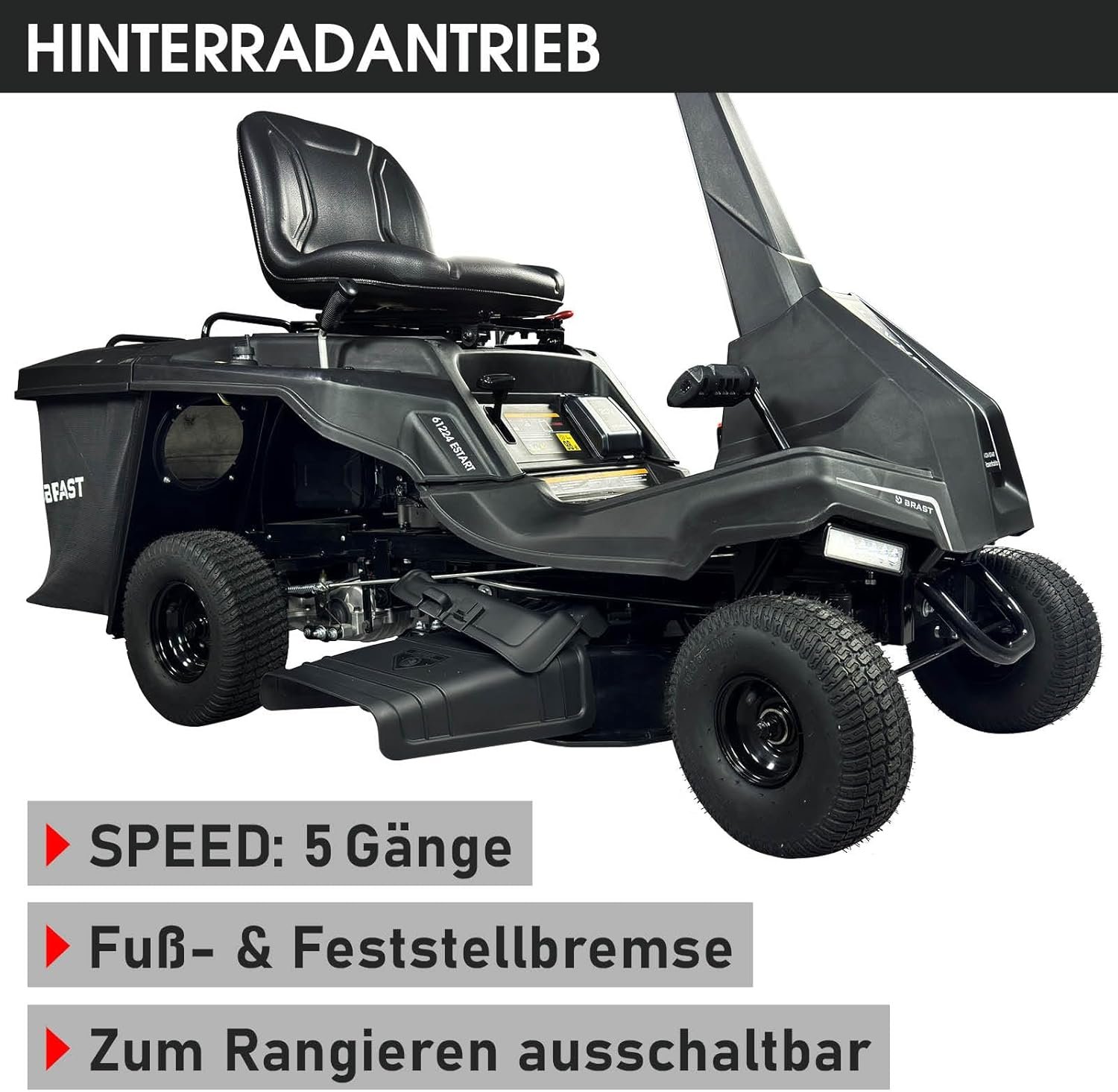 brast benzin rasentraktor aufsitzmäher | 5,15kw(7ps) | elektrostart | xxl schnittbreite 61cm | tÜv geprüft | variable geschwindigkeit | 150l fangkorb | für mittlere bis große rasenflächen BRAST Benzin Rasentraktor Aufsitzmäher | 5,15kW(7PS) | Elektrostart | XXL Schnittbreite 61cm | TÜV geprüft | Variable Geschwindigkeit | 150L Fangkorb | für mittlere bis große Rasenflächen