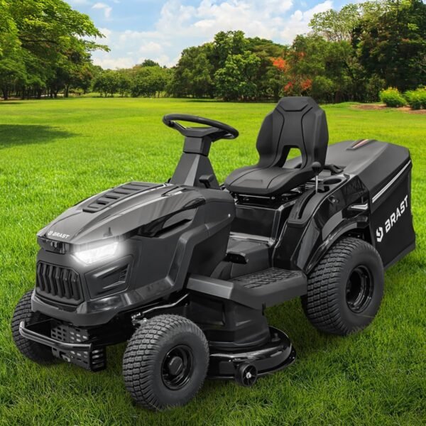 BRAST Benzin Rasentraktor Aufsitzmäher | 9,2 kW (12,5 PS) | Elektrostart | XXL Schnittbreite 98cm | 2in1-Funktion | 7-Gang-Getriebe | 245L Fangkorb | für große Rasenflächen 1.000-5.000 m²